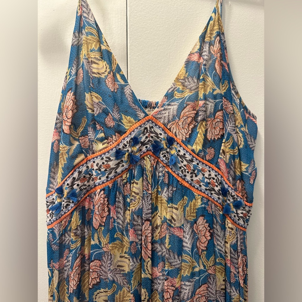 Anthropologie Floral Maxi Dress - Blue and Yellow